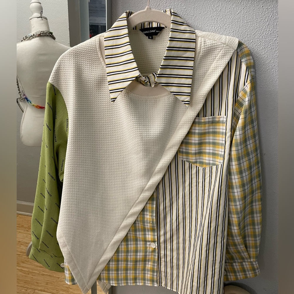 Abstract patchwork sweater shirt combo asymmetrical